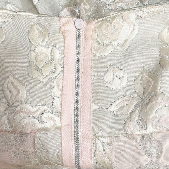 Vintage 1960s Handmade Taupe Blush Brocade Mini Dress Pastel Pink Bow – Size 0/2 - Picture 14 of 15